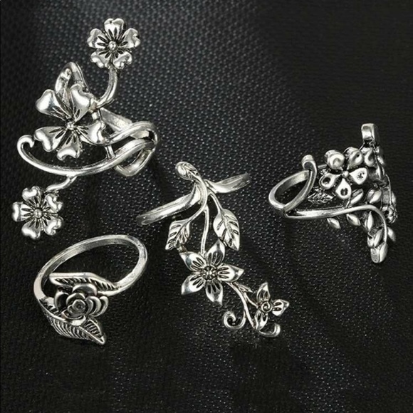Silver Flower Ring Set - Picture 4 of 6